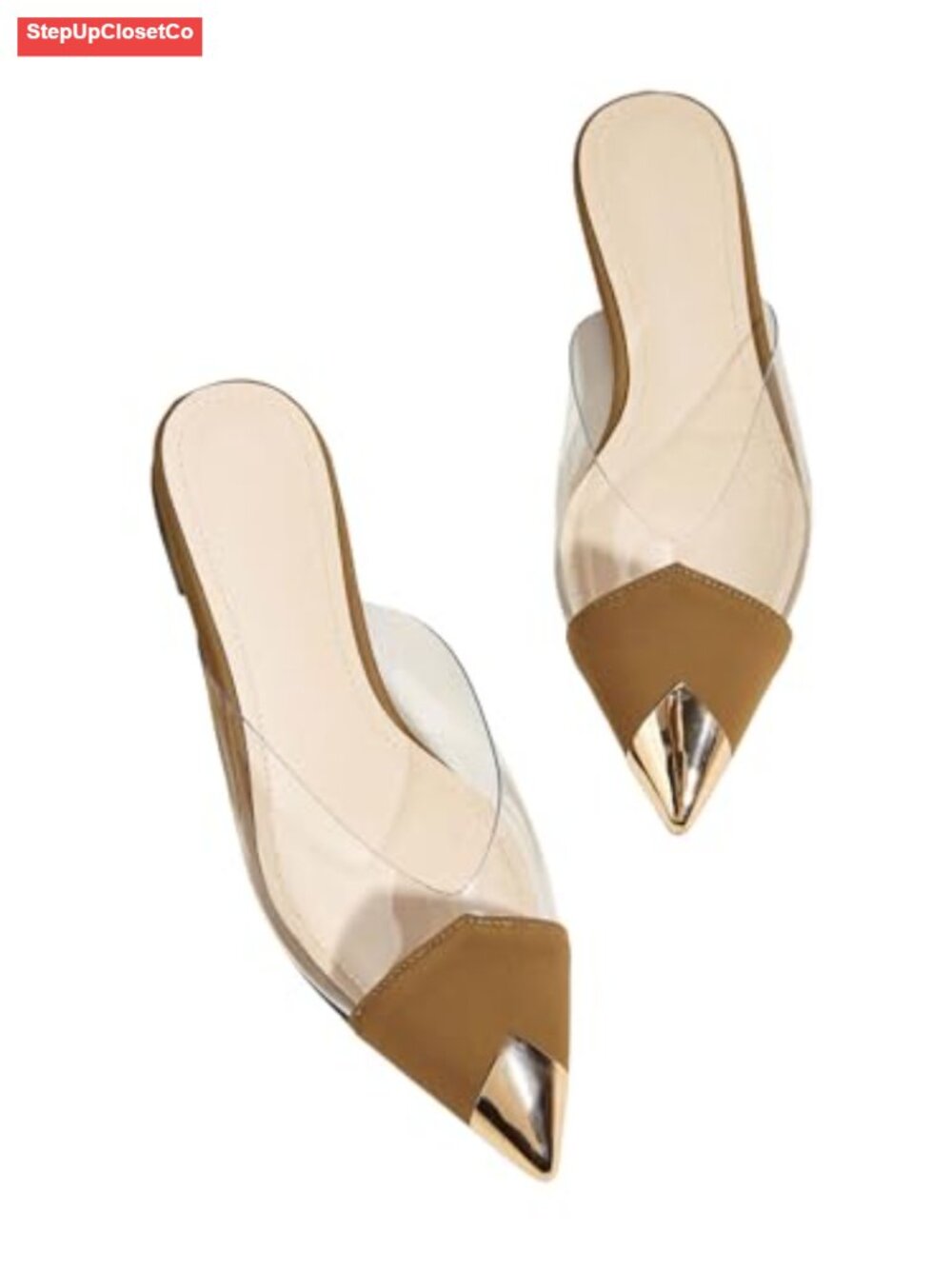 Clear Pointed Toe Flats for Women Slip-On Low Heel Transparent Shoes
